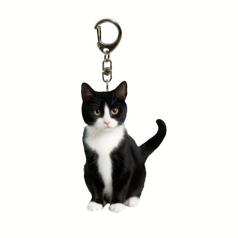 1pc Black And White Tuxedo Cat Keychain 2D Acrylic Cat Pendant Inch Thick Double Sided Design Animal Key Ring Charm For Backpacks Gifts