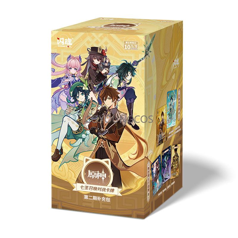 Official Genshin Impact Genius Invokation TCG Wave 2 Booster Pack Battle Card Gold Foil Laser Zhongli Venti Game