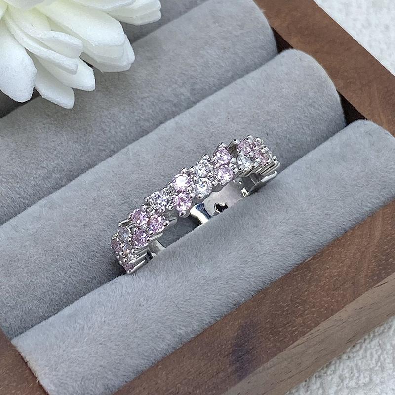 [Сломанный бриллиант Галактика] Цветной микро-инкрустированный циркон Высококлассное открытое кольцо Ряд бриллиантов Нишевый цветной сокровище Изысканное кольцо Женщина