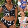 New Swimsuit Women's Split Shoulder Large Size Fat Woman Printed Swimsuit