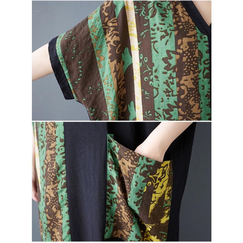 DIMANAF 2025 Женское летнее платье большого размера Базовое Винтажное Новая печать Цветочный Повседневное Оверсайз Длинное Свободное Платье