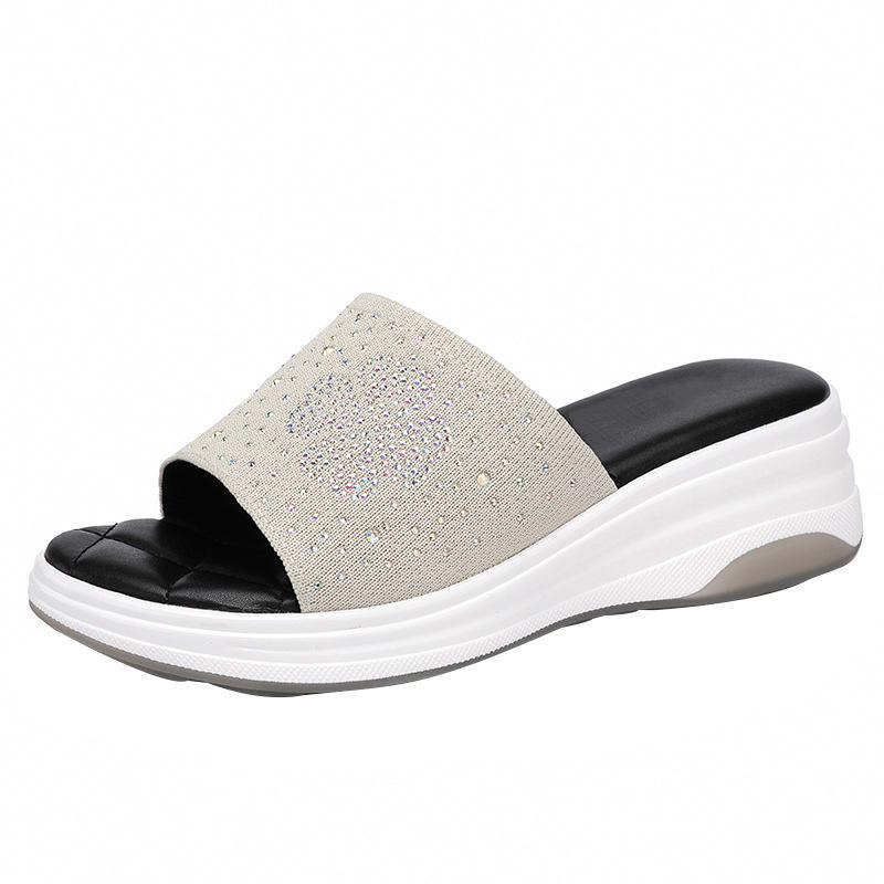 Модные женские тапочки 2024 года, летние туфли на платформе с открытым носком и стразами, повседневные туфли на высоком каблуке с защитой от скольжения