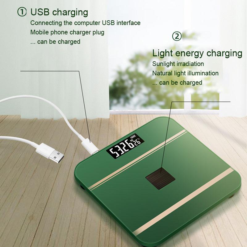 Цифровые весы, вес тела, USB + оптическая зарядка, Bluetooth, умный беспроводной анализатор жира BMI, портативное общежитие для ванной комнаты для девочек