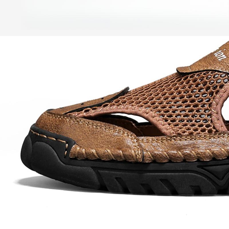 Летняя мужская повседневная обувь Кожаные сандалии Дышащая сетчатая обувь