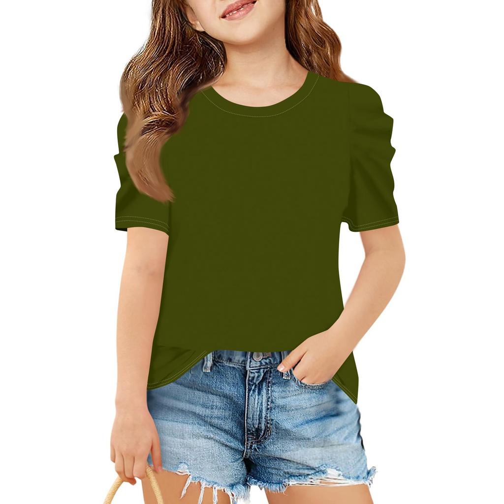 Летний топ с короткими рукавами для девочек, детская однотонная повседневная футболка с круглым вырезом