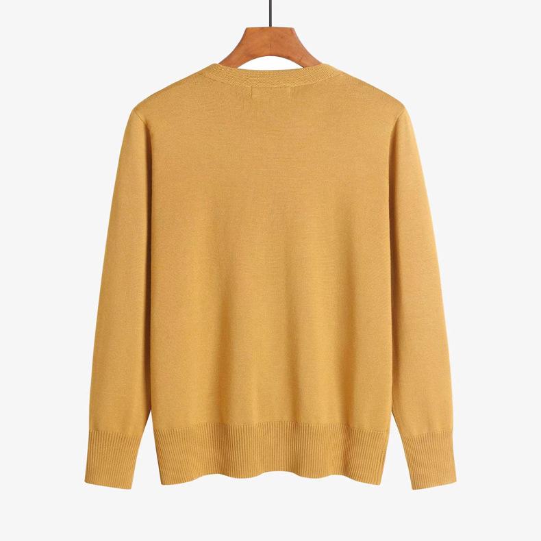 Женский весенний шерстяной вязаный кардиган с V-образным вырезом: Универсальный свитер с длинными рукавами, однотонный, в корейском стиле.