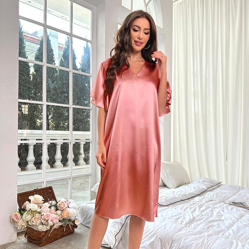 Women's Plus Size Ice Silk Summer Cool Thin Home Wear Long Pajamas