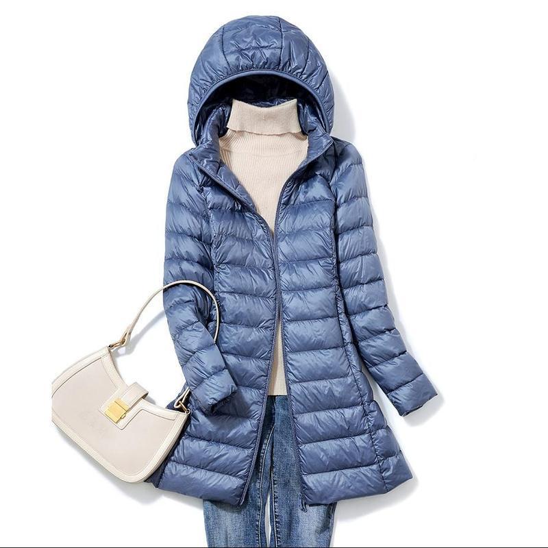 Winter Womens Down Jackets Long Ultra Light Thin Casual Coat Puffer Jacket Slim Remove Hooded Parka