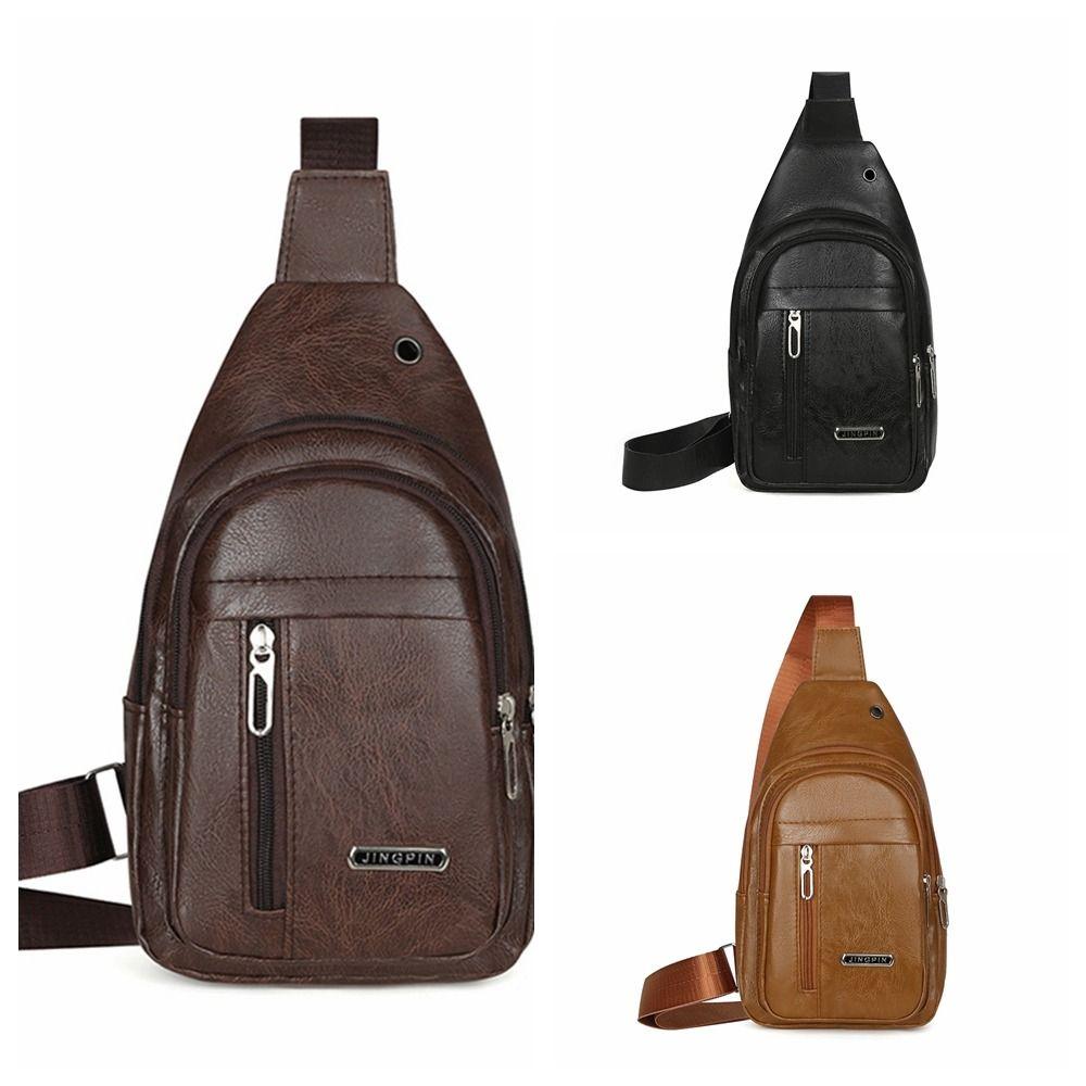 PU Leather Men's Chest Bag Large Capacity Sports Waist Bag Casual Shoulder Crossbody Bag Business
