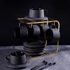 High-grade Frosted Coffee Cup and Saucer Set Ceramic Plate Breakfast Cup Black Spoon with Cup Holder.
