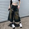 New 2024 Streetwear Y2k Style Baggy Denim Shorts Women Wide Leg Short Pants Fashion High Waisted Wash Knee Length Jeans Female