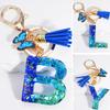 1 шт. Брелок с надписью для подвески на рюкзак, держатель для ключей, брелок с кисточкой, бабочка, милая градиентная смола, синий с пайетками