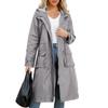 Women's Solid Colored Hooded Long Sleeved Trench Coat With Striped And Straight Tube Jacket