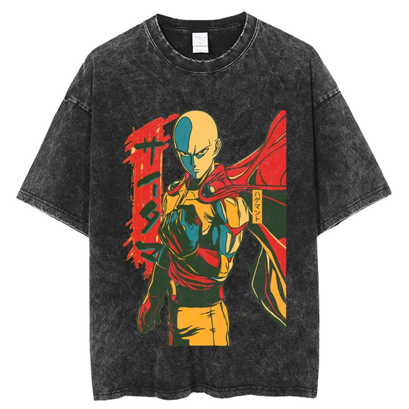 One Punch Man Saitama Anime Graphic T-shirt Oversized Vintage Washed Cotton T Shirt Summer Short Sleeve Tee Men Women Clothing