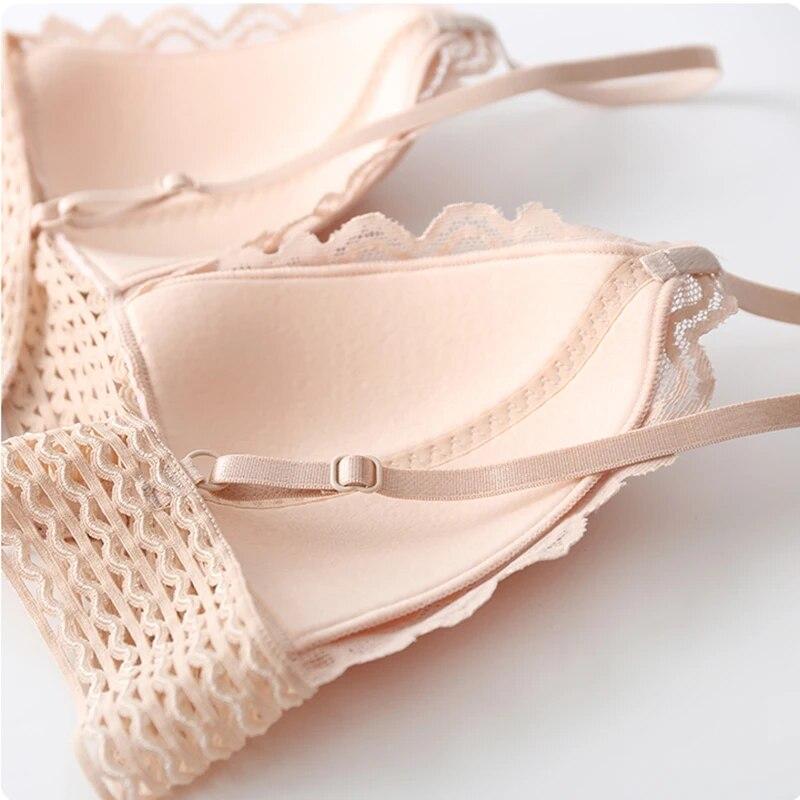 Французское кружево с треугольной чашкой, красивое нижнее белье сзади, женский тонкий топ с обернутой грудью, топ для студентов, бюстгальтер без стального кольца