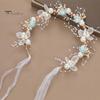 Повязка на голову для девочек, длинная прозрачная лента, регулируемое украшение из искусственного жемчуга, детский головной убор с цветком принцессы, свадебная вечеринка, аксессуары для волос, подарок на день рождения