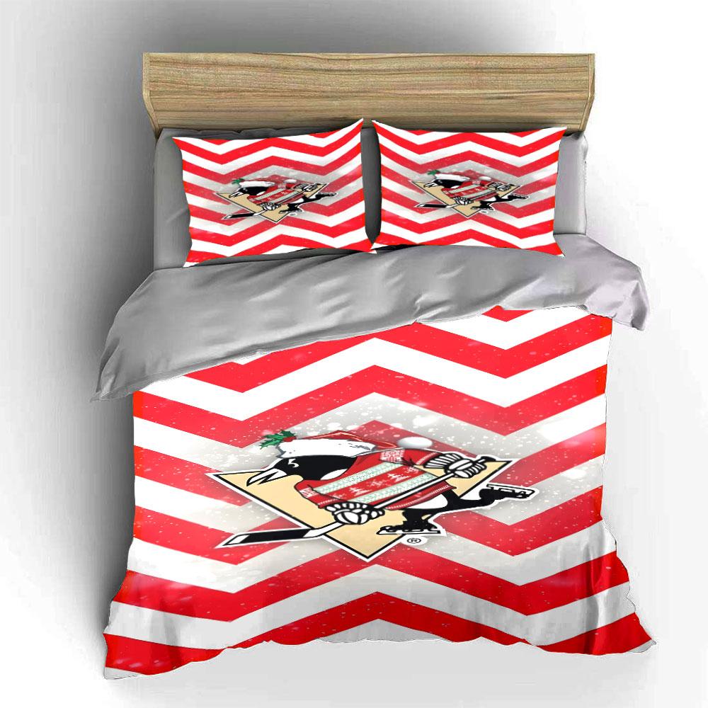 "Penguin Hockey Christmas Sweater Design" Print Bedding Set Duvet Cover Pillowcases (1* Duvet Cover 2* Pillowcases Do Not Include Comforter)