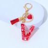 Red A-Z Alphabet Initial Letter Keychain Cute Heart Tassel Resin Charms Keyrings Handbag Charms Car Pendant Trinkets Women Gifts