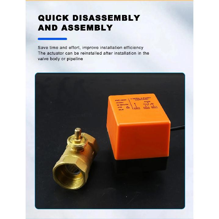 Motorized Brass Ball Valve Electric 2-Way/3-Way DN15-DN20 12V 24V 220V HVAC Fan Coil Solar PTFE IP65 Actuator