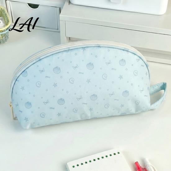 Cute Makeup Brush Holder Shell Shape Pencil Pouch Large Capacity Durable Polyester Fiber Storage Minimalist Teal Pouch Case Smooth Zipper