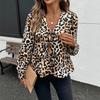 Ayollar uchun dantelli bogʻichli chaqaloq yoqali yangi kuzgi vintage leopard naqshli shirin bluzka