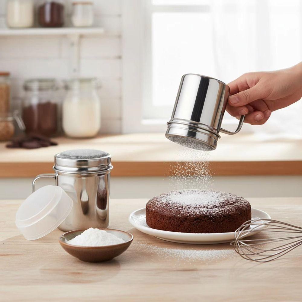 with Handle Powder Sieve Cans Fine Mesh Cinnamon Shake Powder Jar Fine Mesh Dredge Coffee Grounds