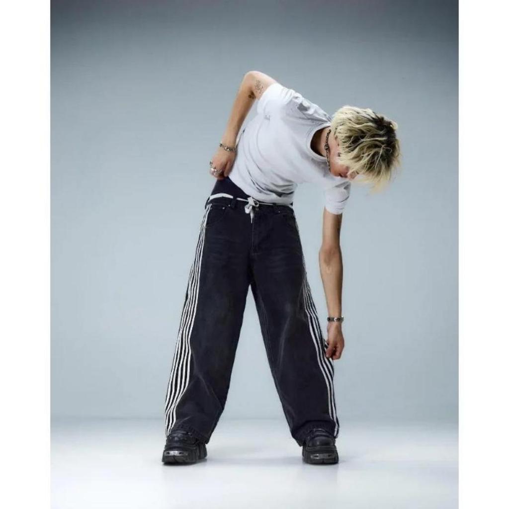 Джинсы ZYLLO Y2K Мешковатые Высококачественные Вышитые Полосатые Харадзюку Спортивные Штаны Мужские Женские Хип-Хоп Уличная Одежда Повседневные Джинсовые Брюки Широкие Штанины