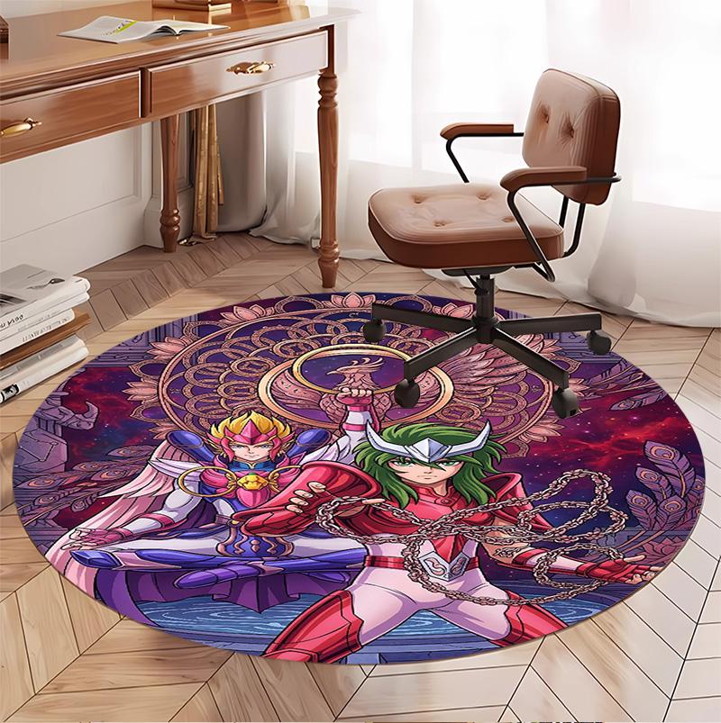Saint Seiya Pattern Round Rug, Indoor/Outdoor Mat, for Picnic, Gameroom, Bedroom, Office, Living Room, Home Decor Carpet, Birthday Gift