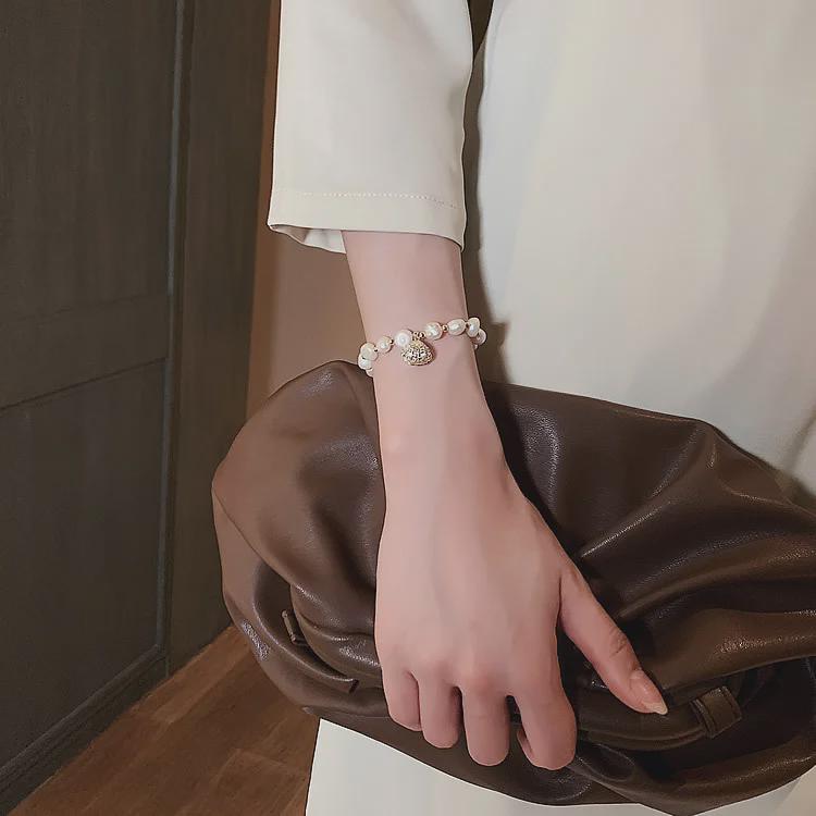 Браслет из пресноводного жемчуга в стиле барокко в корейском стиле - дизайн ракушки «кошачий глаз», простые украшения для студентов и подруг