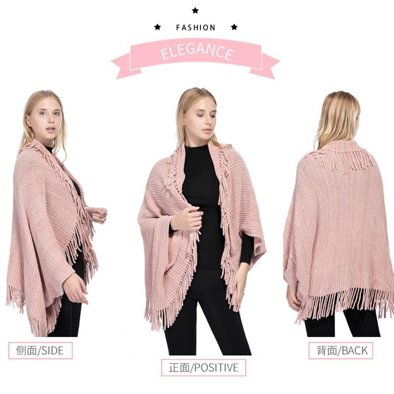 Womens Knit Shawl Winter Fall Tassel Cardigan Cape Warm Faux Wool Blend