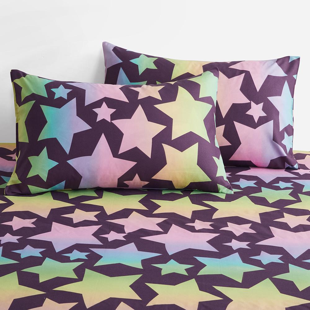 Gradient Rainbow Star Duvet Cover Set Queen Tie Dye Ombre Stars Reversible Purple Bedding Set Microfiber Cartoon Comforter Cover