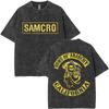 Ограниченная футболка Anarchy Son Samcro с винтажной стиркой для мужчин и женщин, с изображением скелета, в стиле хип-хоп, рок, кэжуал, с коротким рукавом