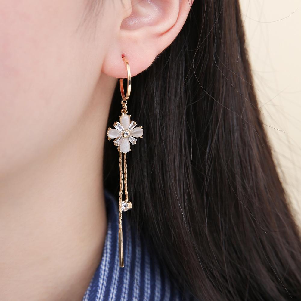 Элегантные серьги-кисточки с цирконом в виде кошачьего глаза и цветка: Универсальные, Нежные, Модные серьги-гвоздики для женщин