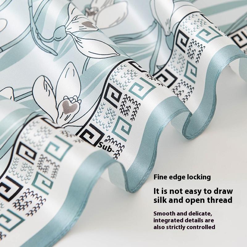 Literary Small Floral Summer 100% Mulberry Silk Shawl Age-reducing Fashion Neck Protection Professional Scarf