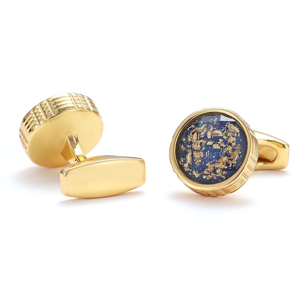 Men's Round Gold Cufflinks with Colorful Pattern - Light Luxury Shirt Accessories, In Stock