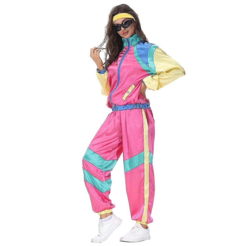 Adult 70s 80s Shell Suit Fancy Dress Costume, 80s Tracksuit acket and Trousers Set