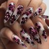 24PCS Retro Purple Flowers Gradient Stiletto False Nails with Sweet Butterfly Pattern Almond Press On Nails Wearable Simple Nail