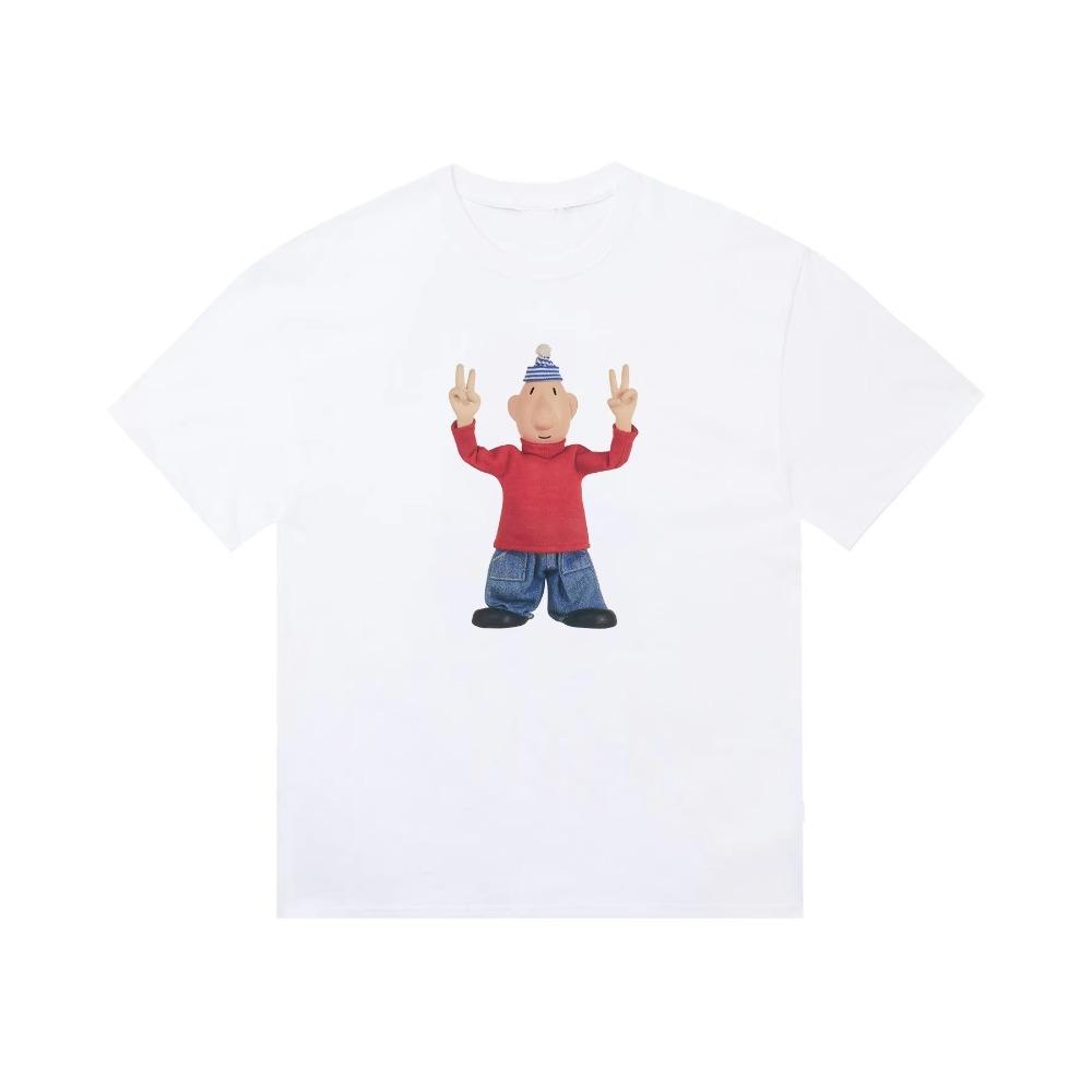 Fun Cartoon Character Print Pattern T-shirt Fashion Trend Short Sleeve Crew Neck Casual Loose Streetwear Daily Wear Cool Top