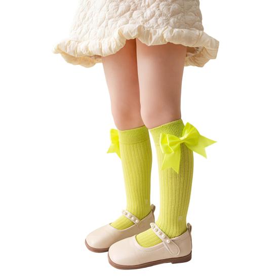 1 пара детских хлопковых гольфов с бантиками до колена, хлопковые длинные носки, очаровательные дышащие носки до середины икры для малышей 3-12 лет