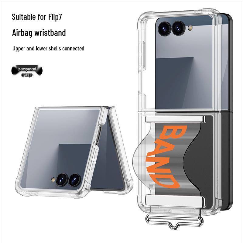 Прозрачный защитный чехол Samsung Galaxy Z Flip7 с подушкой безопасности и ремешком на запястье