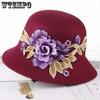 Модные шляпы-котелки с большим цветком, трехмерная вышивка, шляпы-котелки в этническом стиле, повседневные однотонные танцевальные шляпы