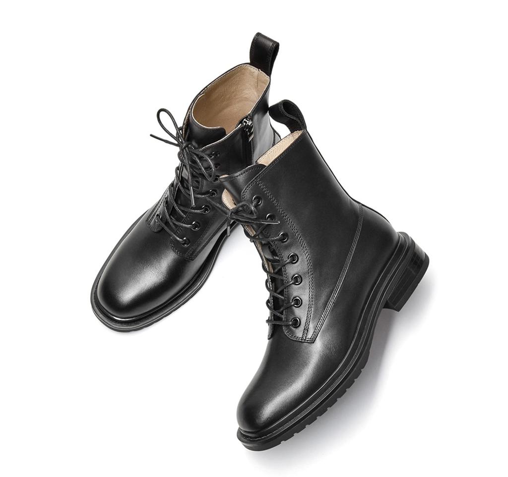 Оригинальные женские ботинки на шнуровке ZUYEE с низкой боковой молнией, кожаные, на каблуке, ботинки на шнуровке, ботинки, стиль, черные, 24,0 см