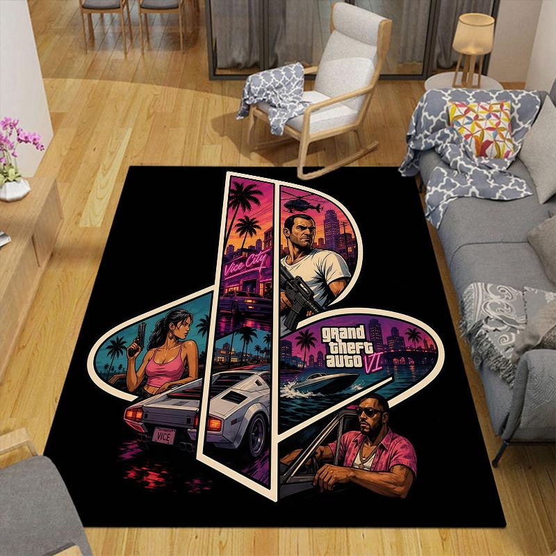 Grand Theft Auto Flannel Pattern Square Carpet,Area Rug,Carpet Rug for Living Room Bedroom Sofa Playroom Decor,Non-slip Floor Mat
