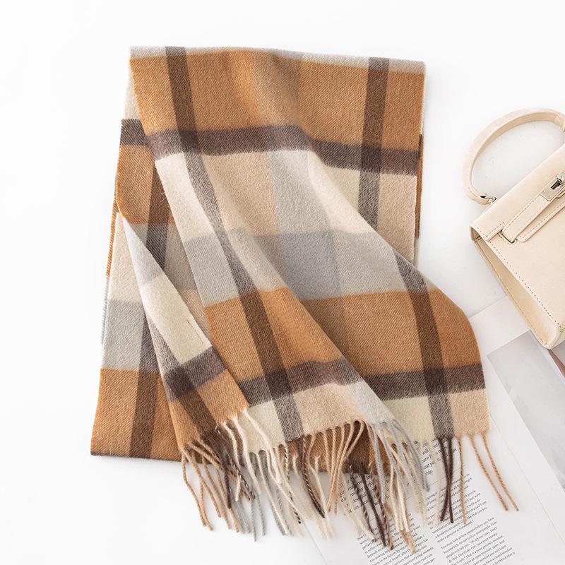 Wool Scarf Unisex Versatile and Soft Autumn and Winter Plaid Shawl Thickened Warm and Long Scarf
