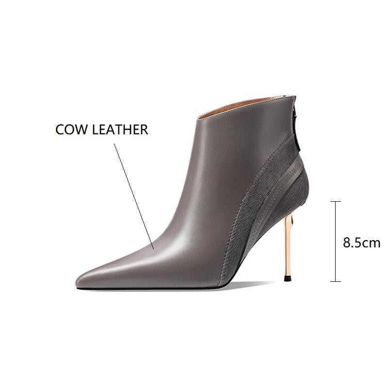 Мода 2025 Зима Новые Модные Ботильоны Женские Ботинки Остроносые Ботинки для Женщин Обувь из Натуральной Кожи Zapatos De Mujer Высокие Каблуки