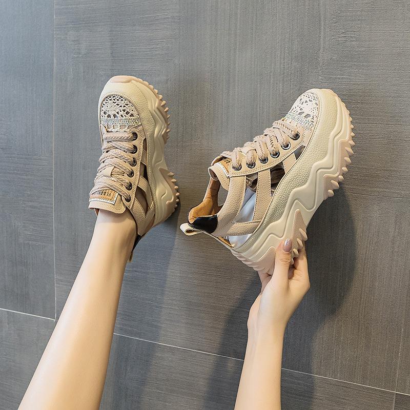 Кожаные женские туфли Daddy Shoes Retro Inner Elevation повседневные спортивные сандалии на платформе