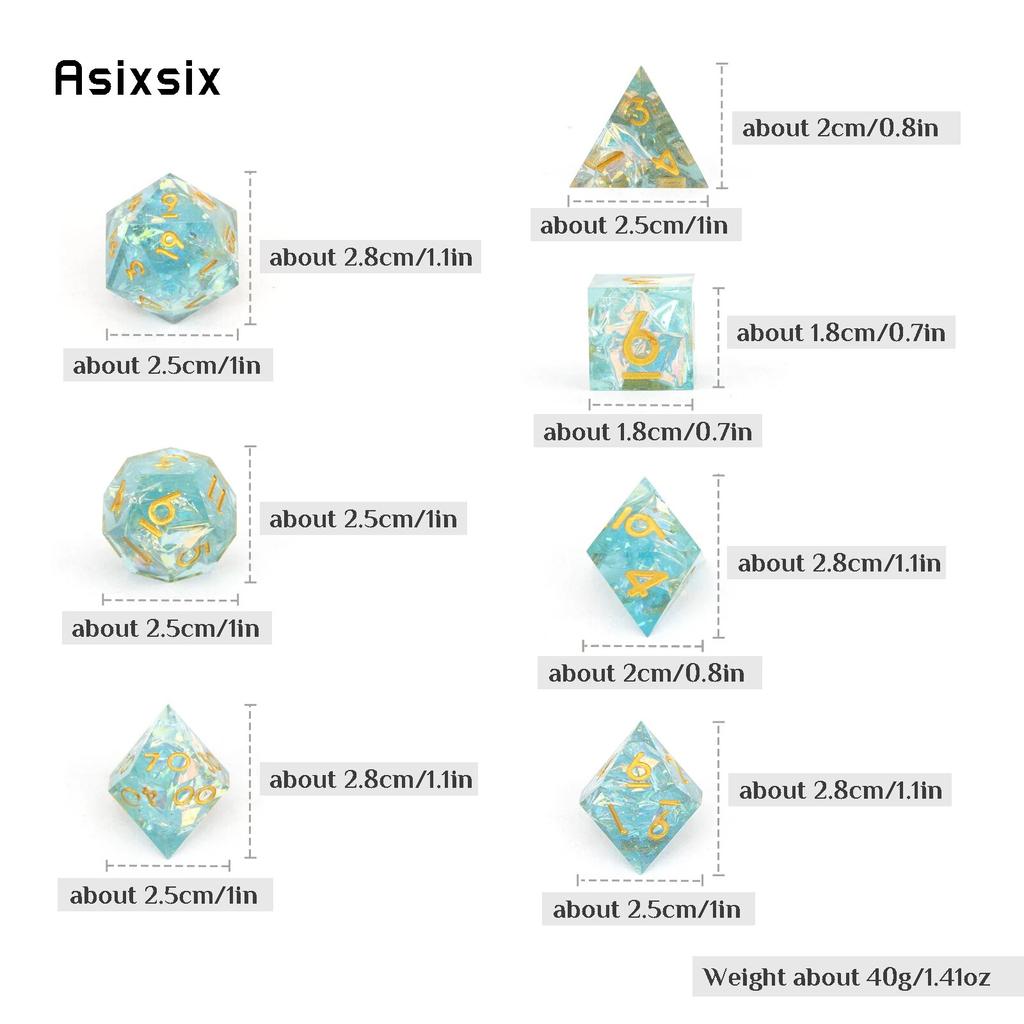 7 шт., зеленая смола, золотой номер, игральные кости с острыми краями, многогранные кубики, подходящие для ролевых ролевых игр, настольная игра