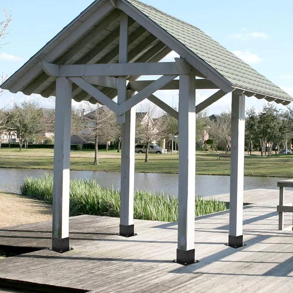 Structural Support Rust Proof Metal Brackets Durability Black Deck Railing Installation Heavy Duty Wooden Post Base Deck Railing