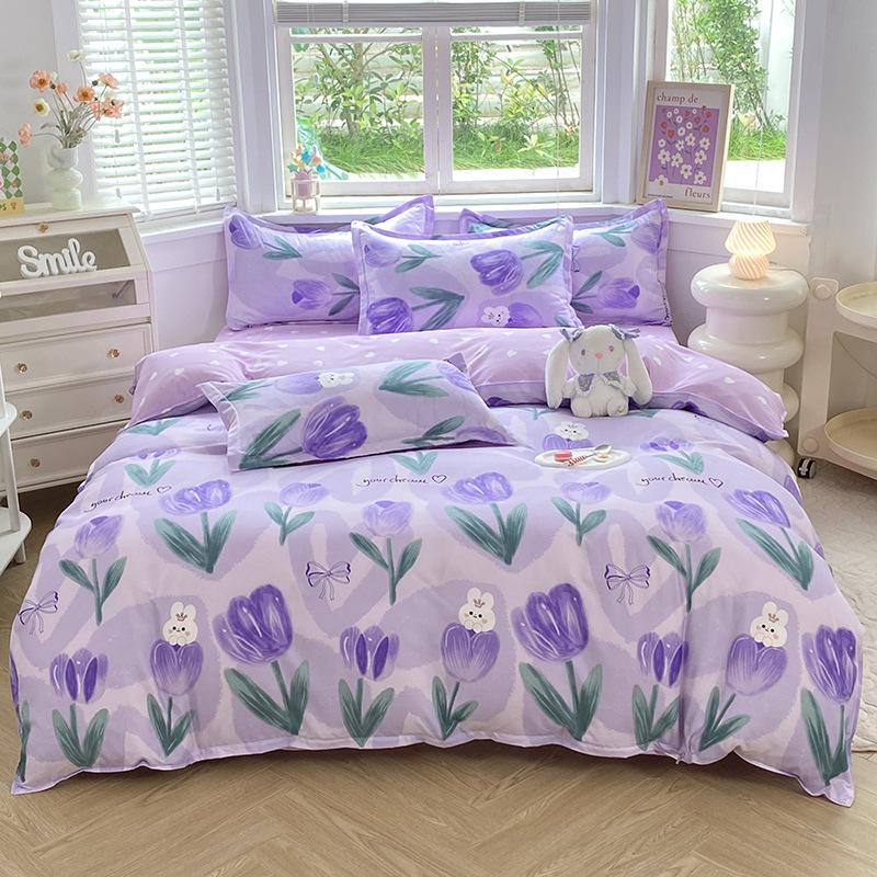 Комплект постельного белья из стираного хлопка, четыре предмета, пододеяльник, простыня, комплект из трех предметов для спальни