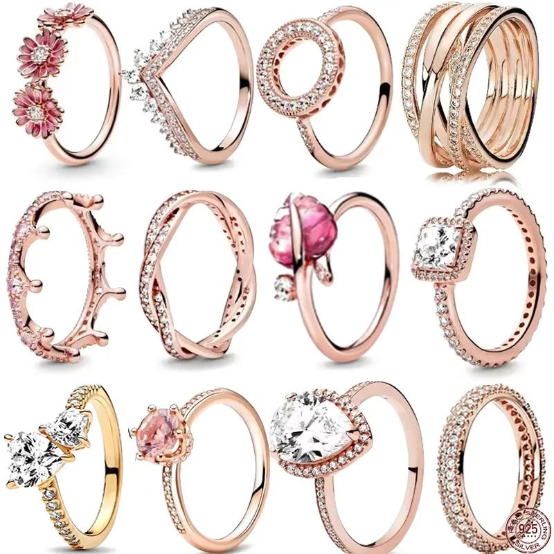 Exquisite 925 Sterling Silver Charming Rose Gold Series Daisy Ring Ladies' Classic Holiday Party Jewelry